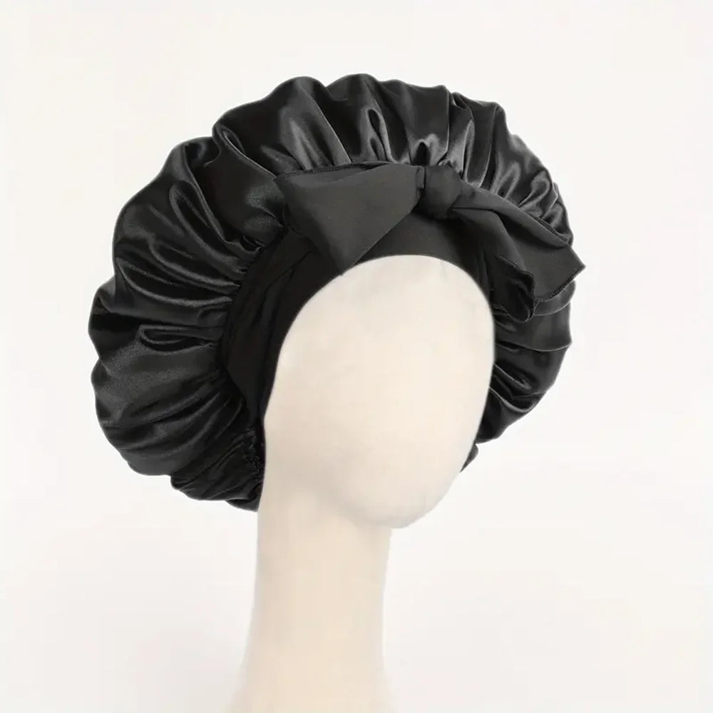 Satin Bonnet Silk Adjustable Bonne - Black