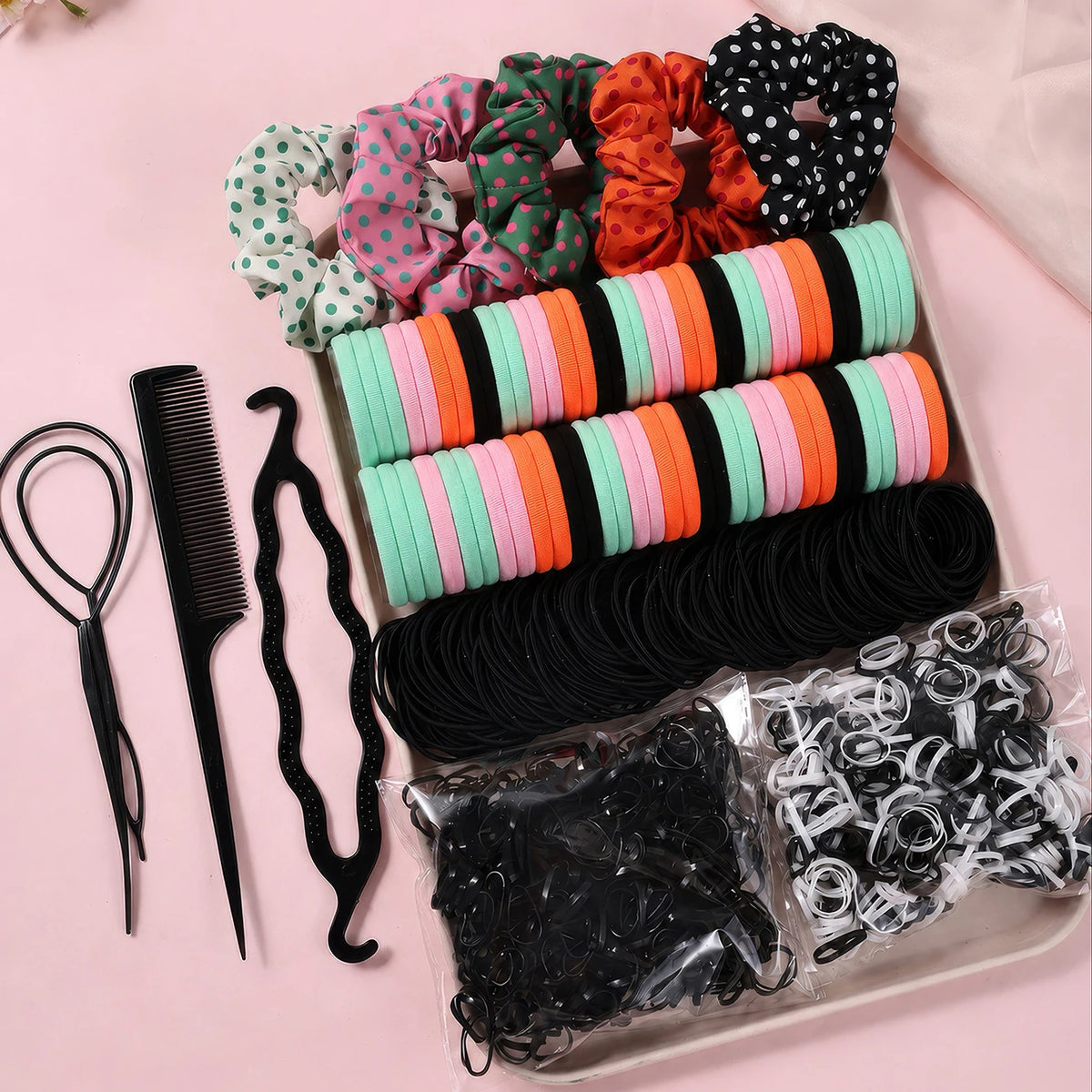 Women Dark Hair Elastic Seamless - Polka Dot Scrunchies