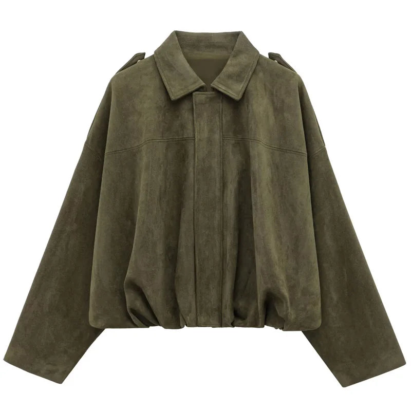 Women's Faux Suede Lapel Bomber