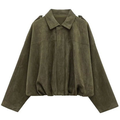Women's Faux Suede Lapel Bomber