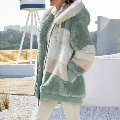 Women's Oversized Plush Hooded Jacket - Green