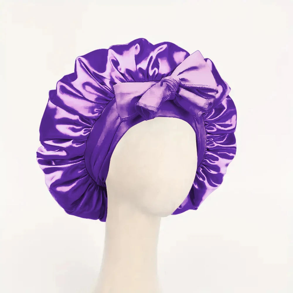 Satin Bonnet Silk Adjustable Bonne - Dark Purple