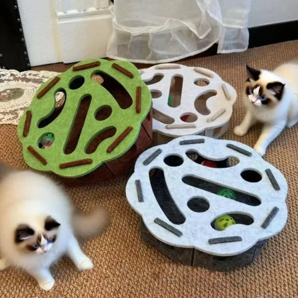 Felt Cat Puzzle Feeder with 3 Balls