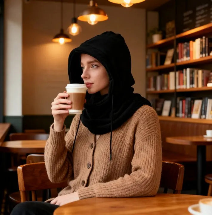 Knit Balaclava Hood with Drawstring