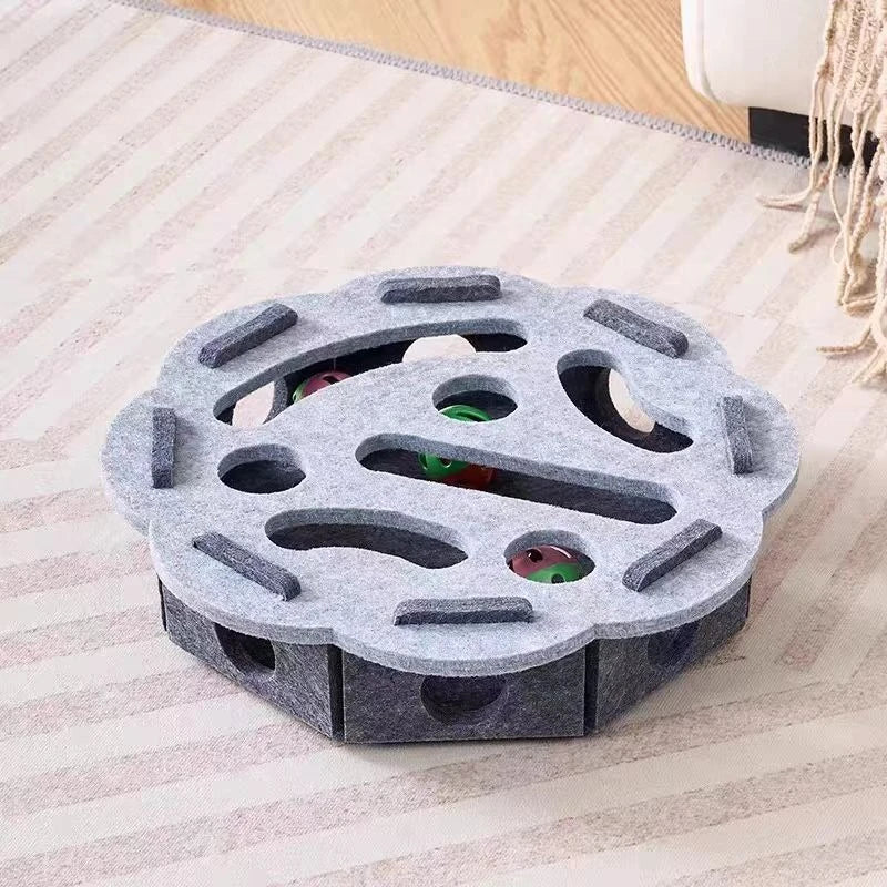 Felt Cat Puzzle Feeder with 3 Balls - Gray Round