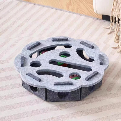 Felt Cat Puzzle Feeder with 3 Balls - Gray Round