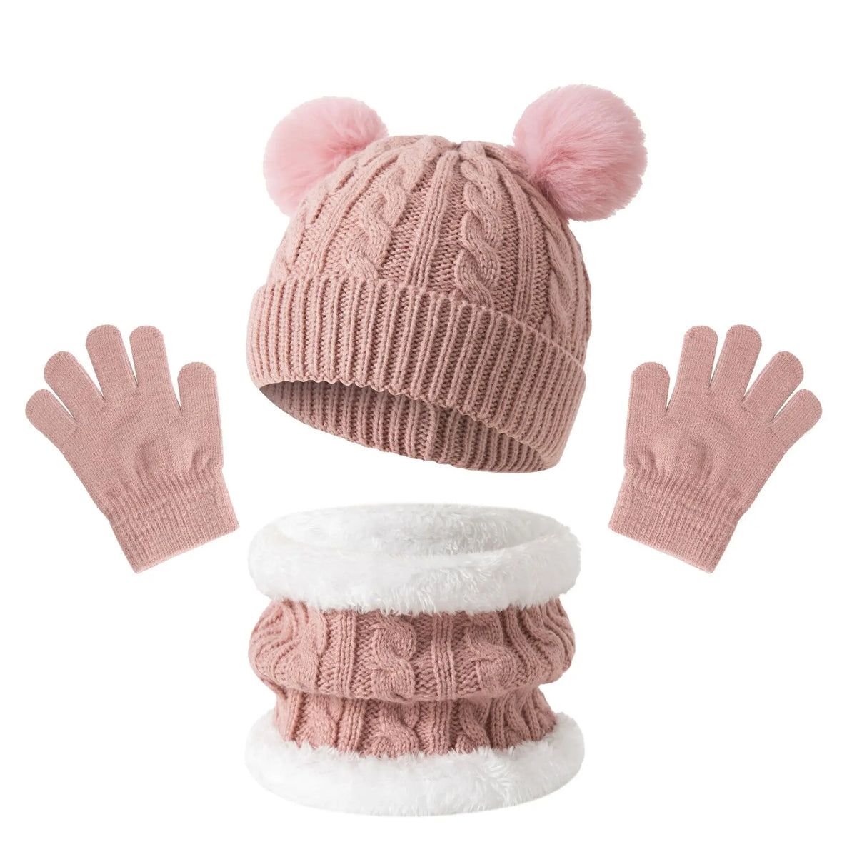 Kids' Knit Hat, Scarf & Gloves Set - Pink
