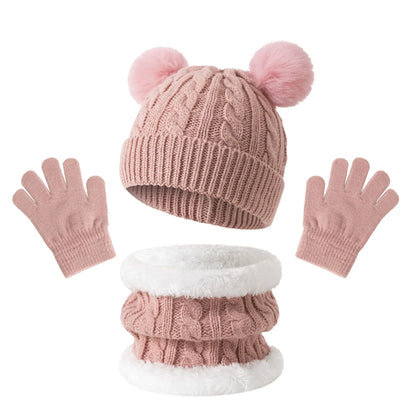 Kids' Knit Hat, Scarf & Gloves Set - Pink