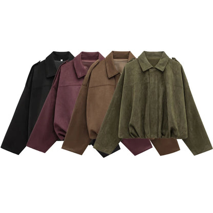 Women's Faux Suede Lapel Bomber
