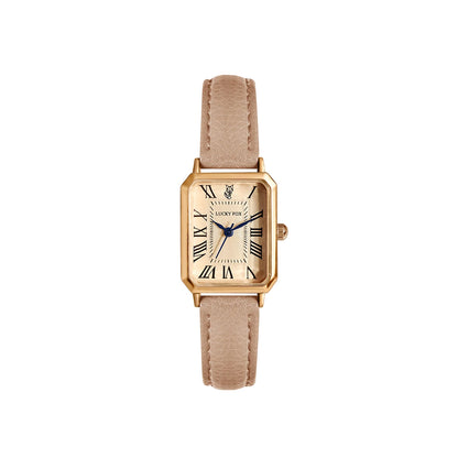 Retro Square Women's Watch Leather Strap - Khaki