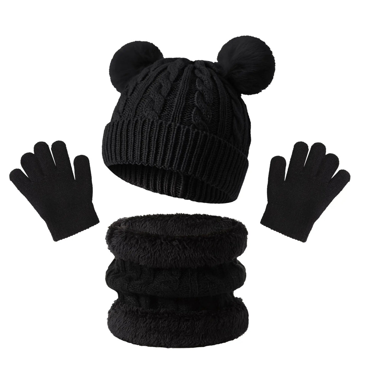 Kids' Knit Hat, Scarf & Gloves Set - Black