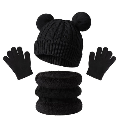 Kids' Knit Hat, Scarf & Gloves Set - Black