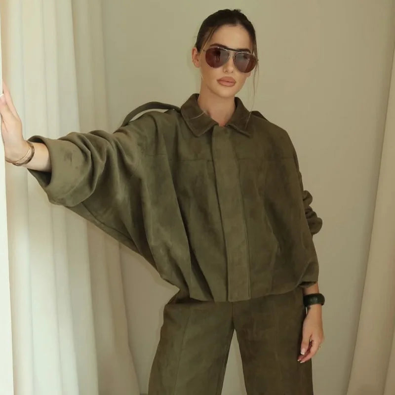 Women's Faux Suede Lapel Bomber