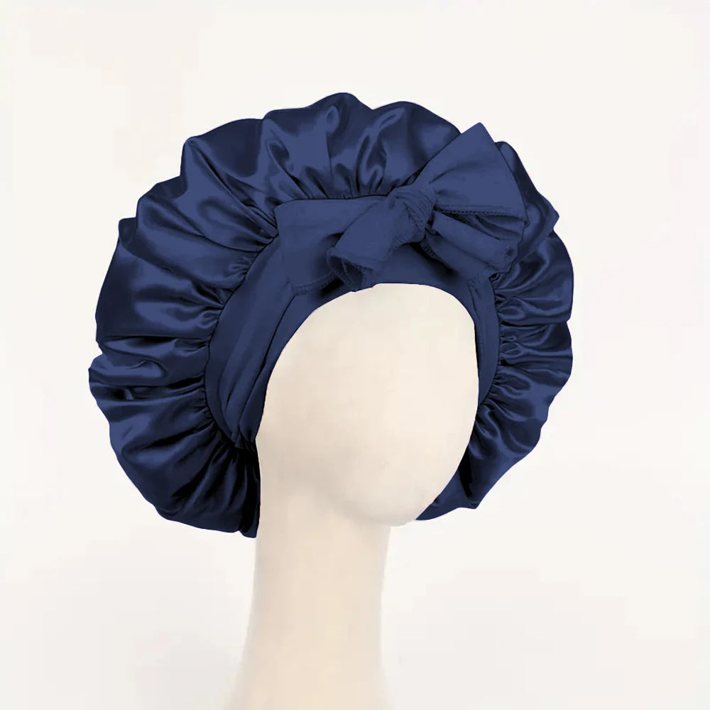 Satin Bonnet Silk Adjustable Bonne - Navy Blue