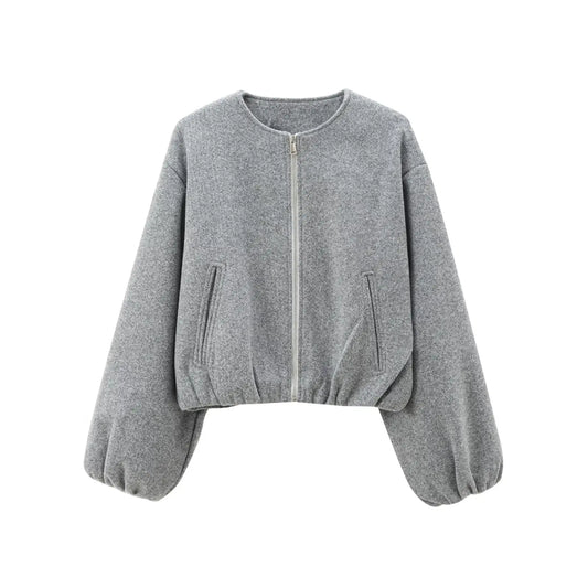 Women's Fleece Bomber Jacket - Gray