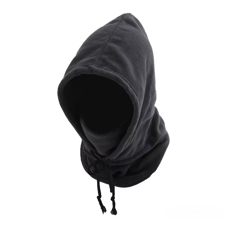 Knit Balaclava Hood with Drawstring - Grey