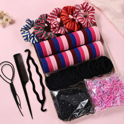 Women Dark Hair Elastic Seamless - Striped Scrunchies