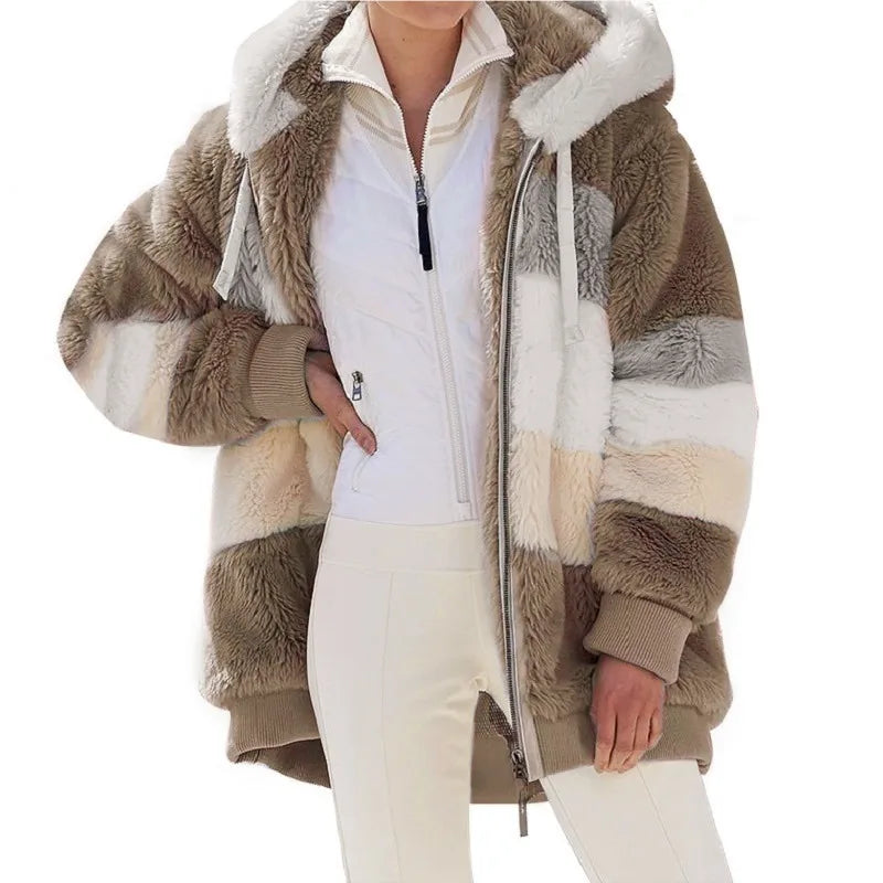 Women's Oversized Plush Hooded Jacket
