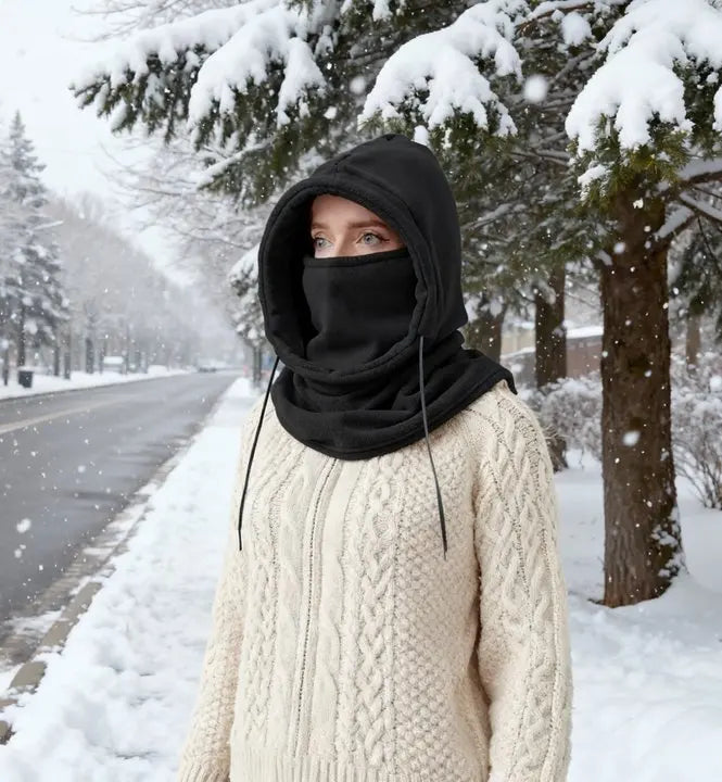 Knit Balaclava Hood with Drawstring