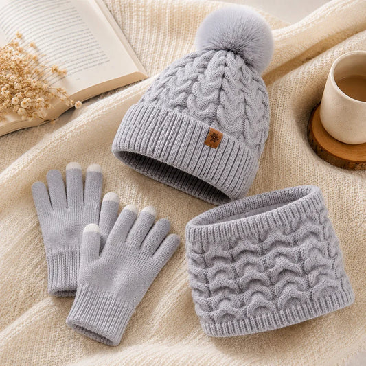 Women's Knit Hat, Scarf & Gloves Set