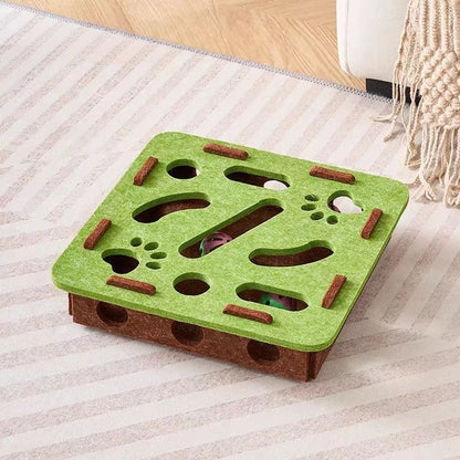 Felt Cat Puzzle Feeder with 3 Balls - Green Square