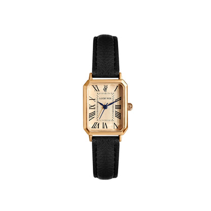 Retro Square Women's Watch Leather Strap - Black
