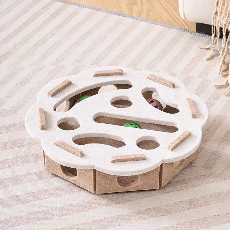 Felt Cat Puzzle Feeder with 3 Balls - White Round
