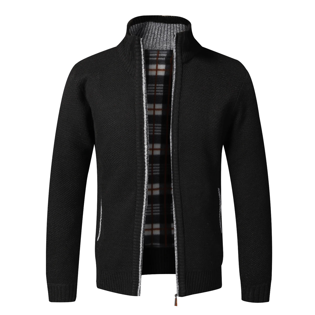 Men's Fleece-Lined Full-Zip Cardigan - Cardigan01 Black