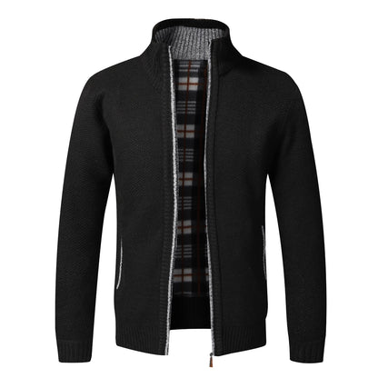 Men's Fleece-Lined Full-Zip Cardigan - Cardigan01 Black