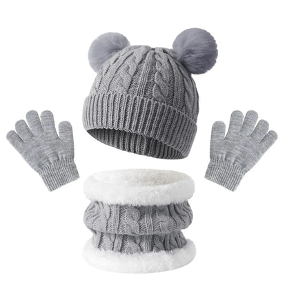 Kids' Knit Hat, Scarf & Gloves Set - Gray