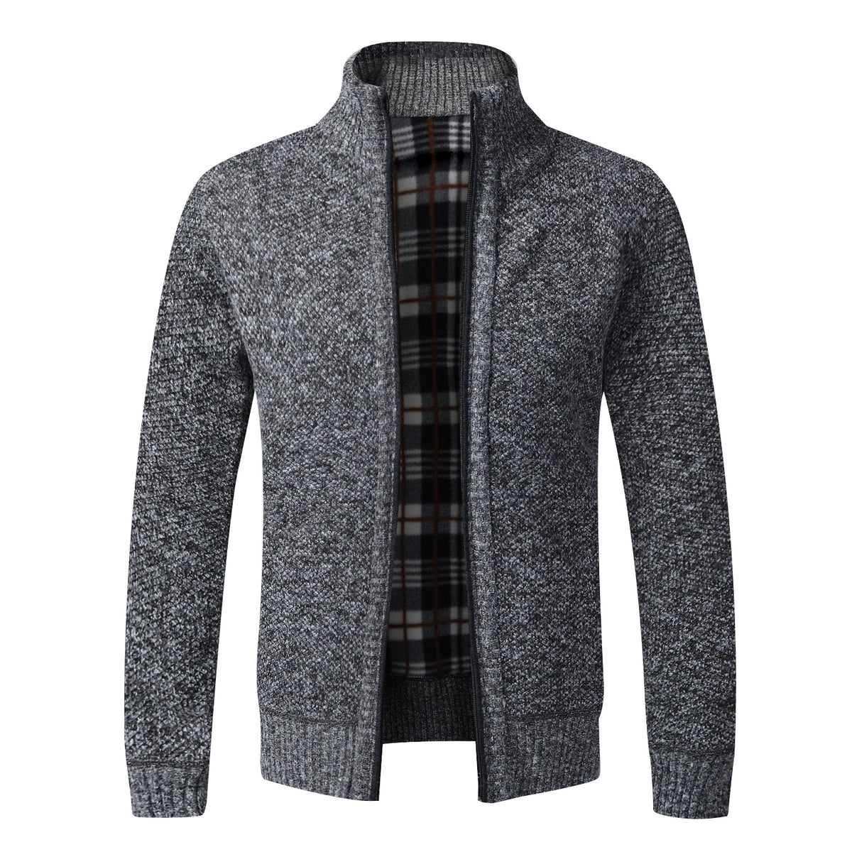 Men's Fleece-Lined Full-Zip Cardigan - Cardigan01 Dark Grey