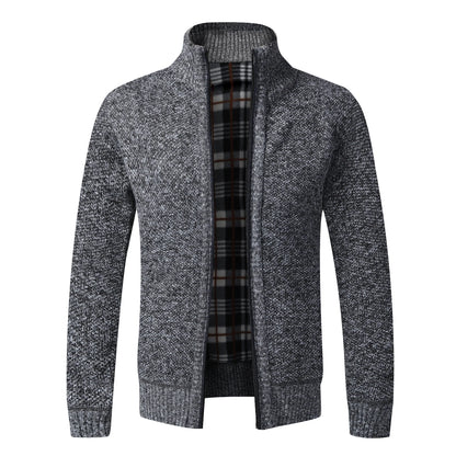 Men's Fleece-Lined Full-Zip Cardigan - Cardigan01 Dark Grey