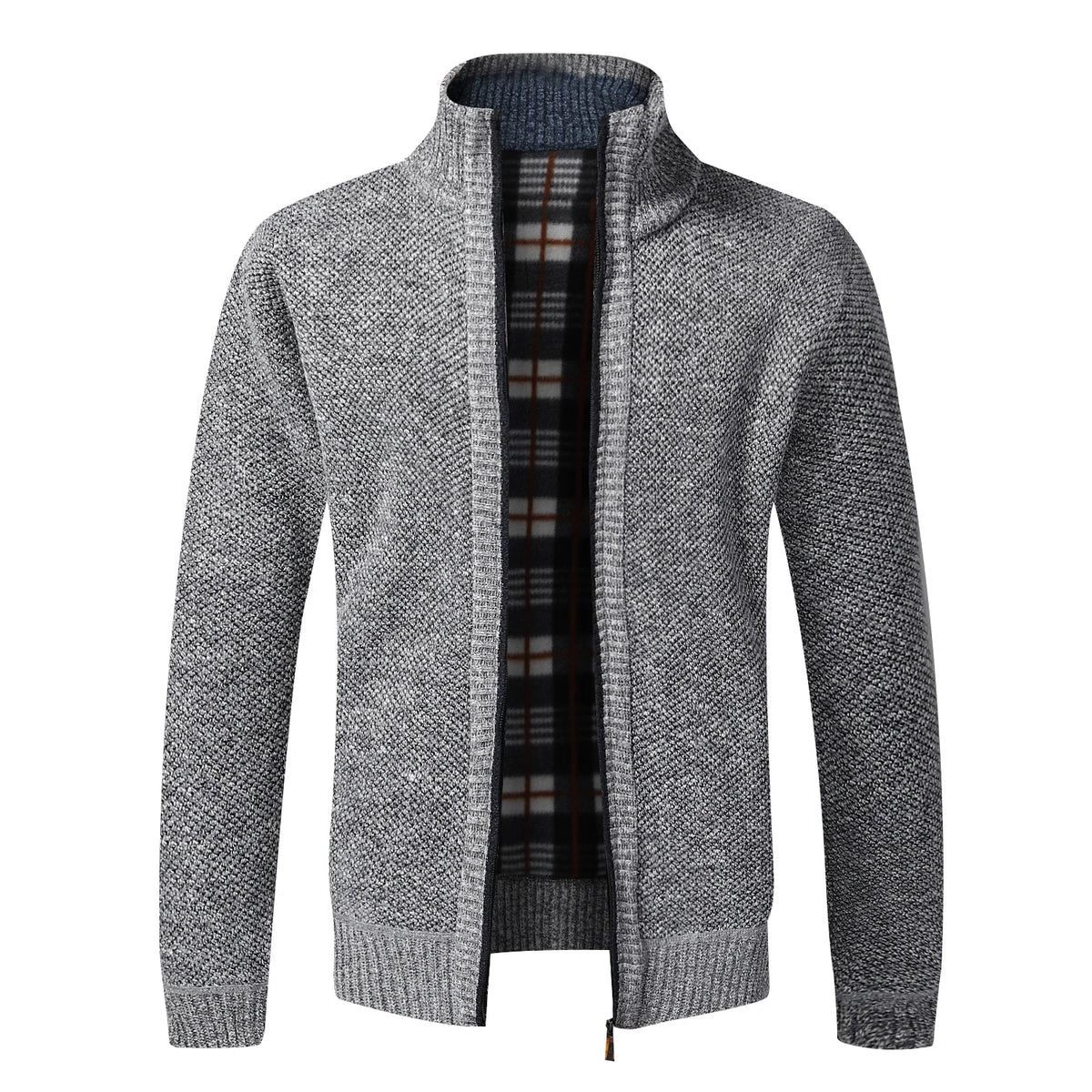 Men's Fleece-Lined Full-Zip Cardigan - 01 Light Grey