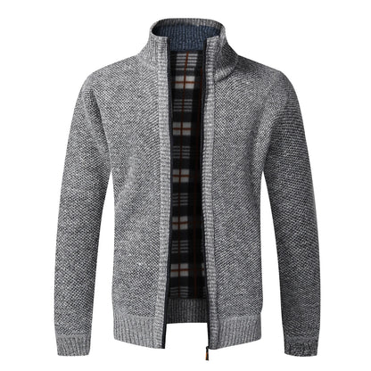 Men's Fleece-Lined Full-Zip Cardigan - 01 Light Grey