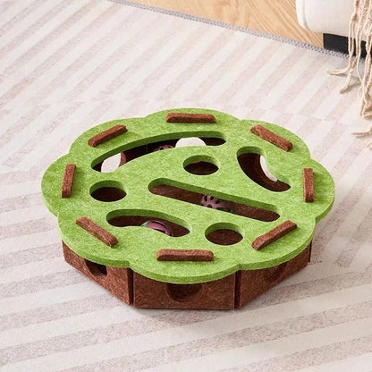 Felt Cat Puzzle Feeder with 3 Balls - Green Round
