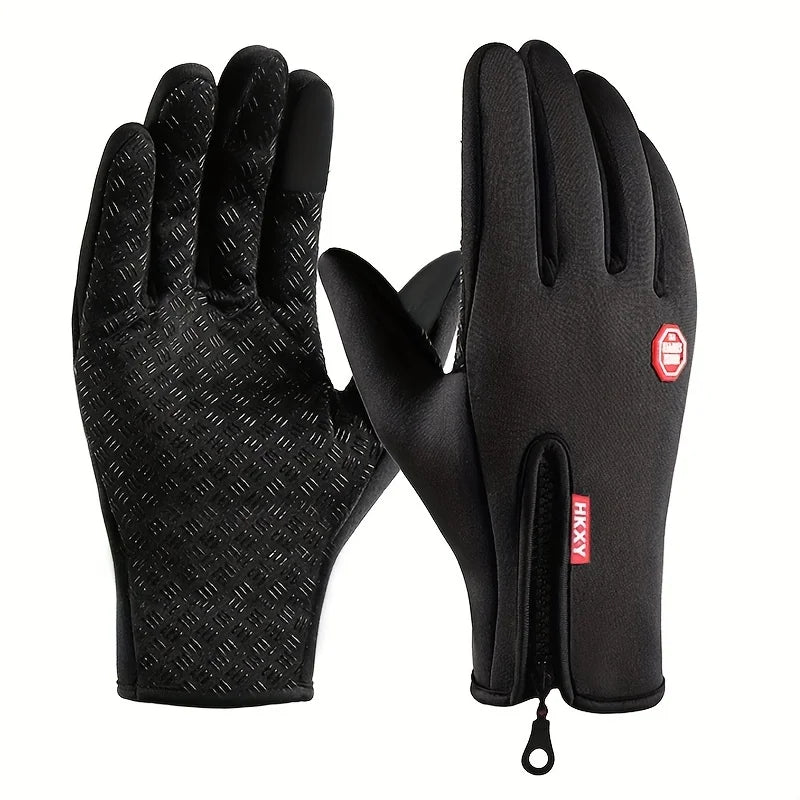 Touchscreen Winter Gloves with Zip Cuff - Black