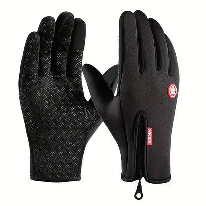 Touchscreen Winter Gloves with Zip Cuff - Black