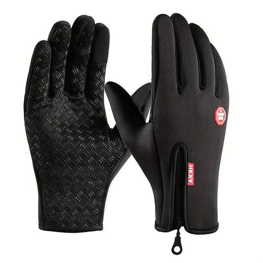 Touchscreen Winter Gloves with Zip Cuff - Black