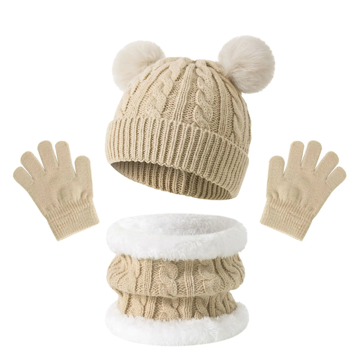Kids' Knit Hat, Scarf & Gloves Set - Beige