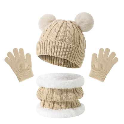 Kids' Knit Hat, Scarf & Gloves Set - Beige