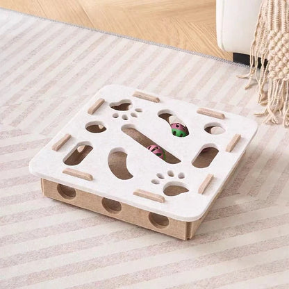 Felt Cat Puzzle Feeder with 3 Balls - White Square