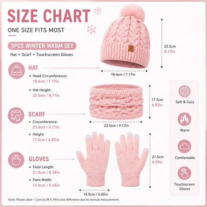 Women's Knit Hat, Scarf & Gloves Set
