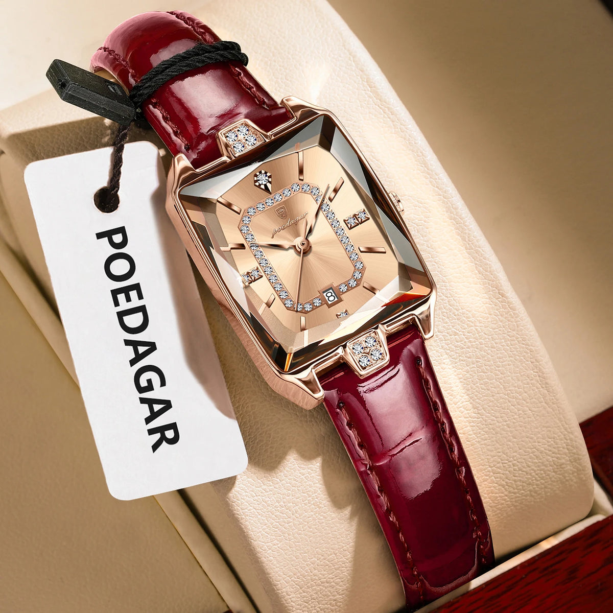 POEDAGAR Rectangle Women's Watch Rose Gold - Gold