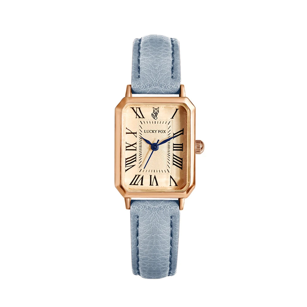 Retro Square Women's Watch Leather Strap - Sky Blue