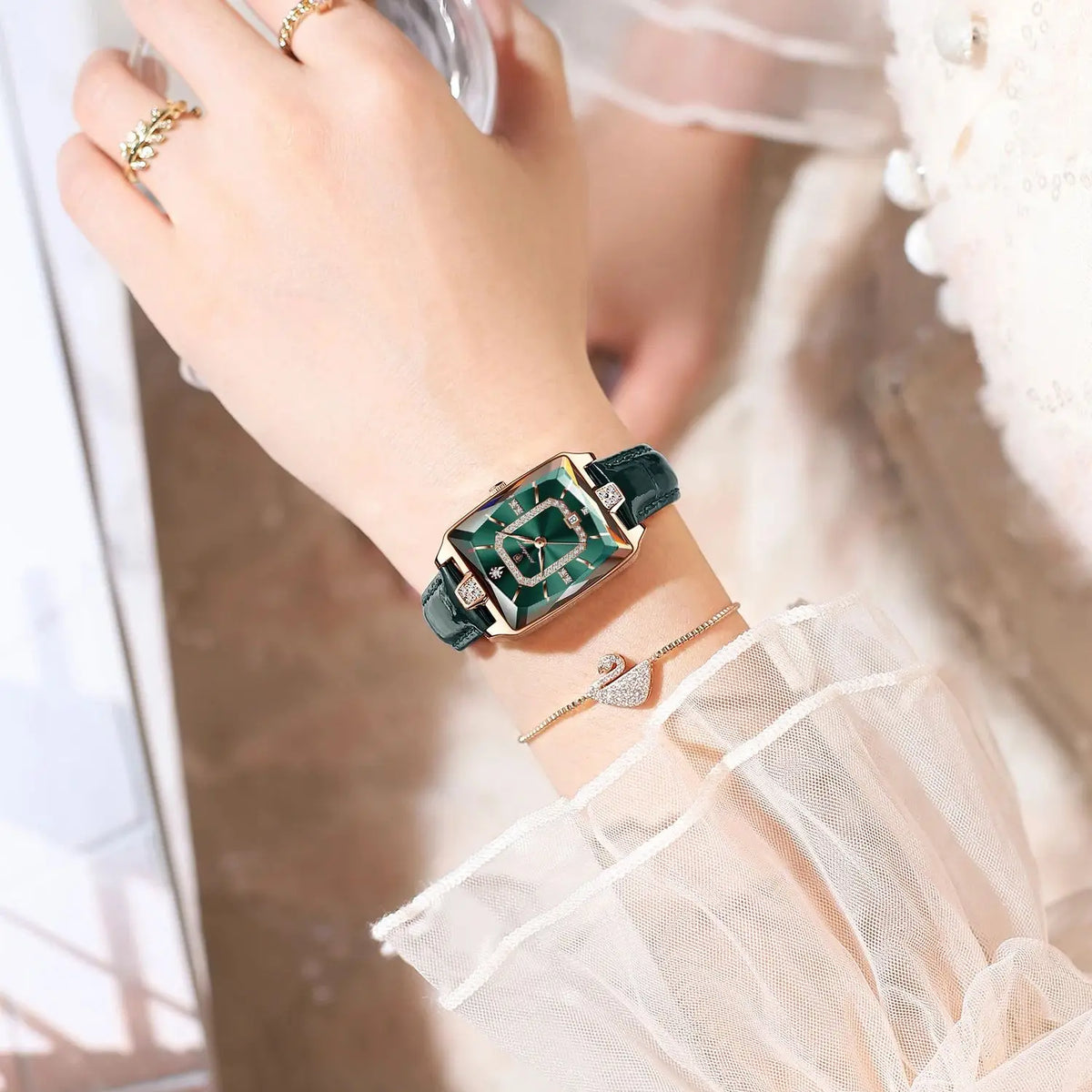 POEDAGAR Rectangle Women's Watch Rose Gold - Photo 5