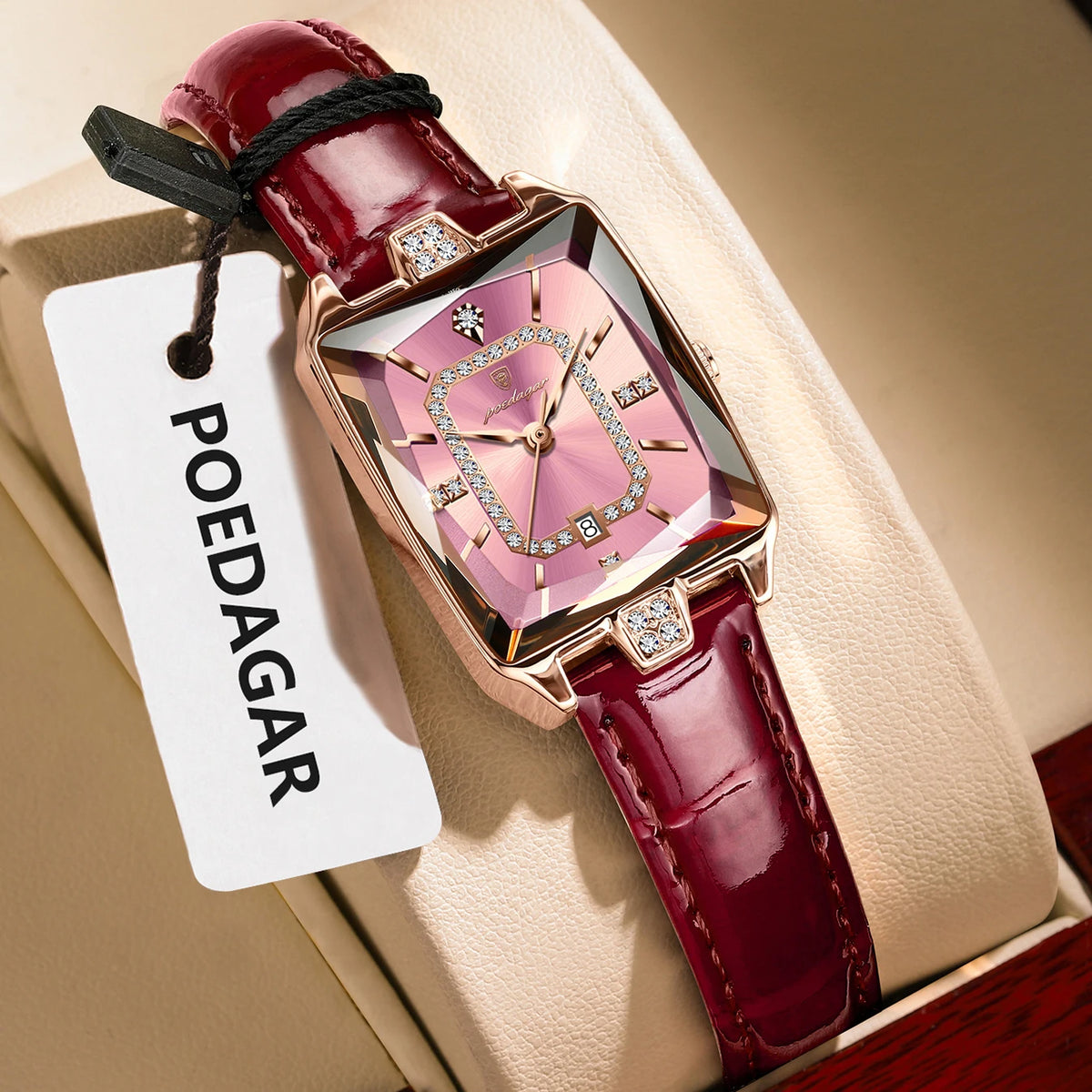 POEDAGAR Rectangle Women's Watch Rose Gold - Pink
