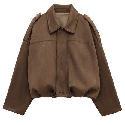 Women's Faux Suede Bomber Jacket - Khaki