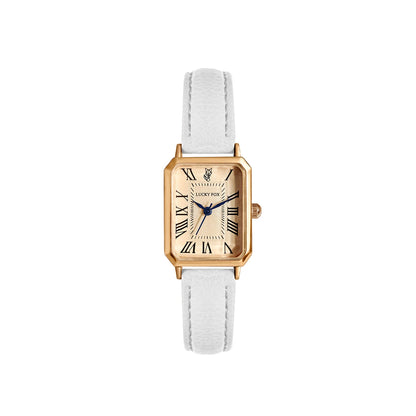 Retro Square Women's Watch Leather Strap - White