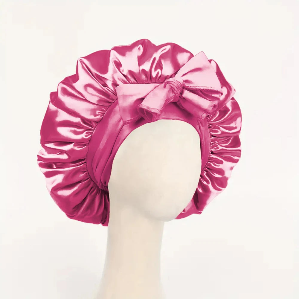 Satin Bonnet Silk Adjustable Bonne - Dark Pink
