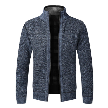 Men's Fleece-Lined Full-Zip Cardigan - Cardigan01 Blue